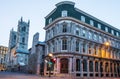 Notre Dame Basilica, streets and historical buildings in the historic site of Old Port from